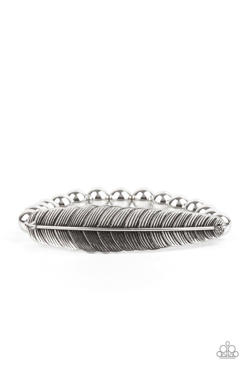 Featherlight Fashion Silver Feather Bracelet - Paparazzi Accessories- lightbox - CarasShop.com - $5 Jewelry by Cara Jewels