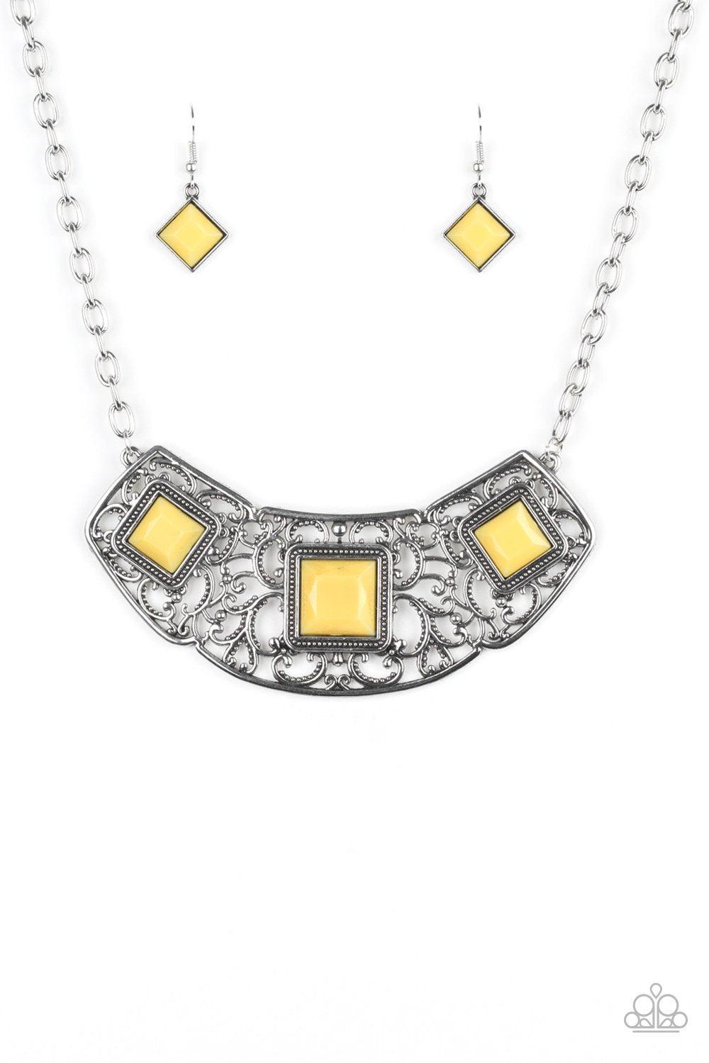 Feeling Inde-PENDANT Yellow and Silver Necklace - Paparazzi Accessories - lightbox -CarasShop.com - $5 Jewelry by Cara Jewels