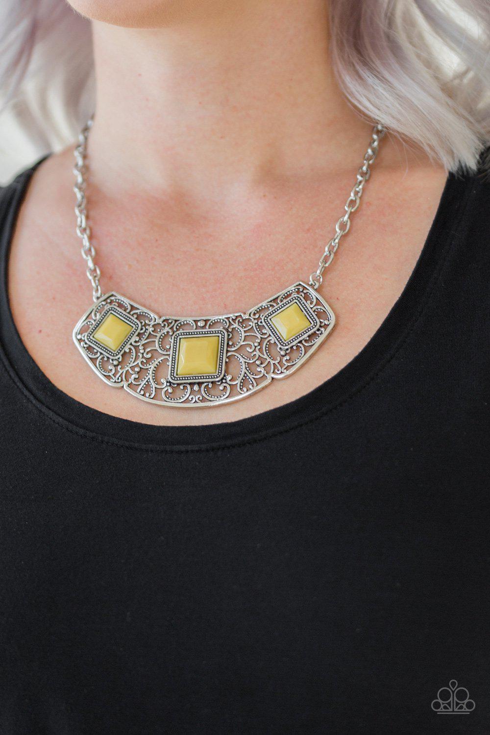 Feeling Inde-PENDANT Yellow and Silver Necklace - Paparazzi Accessories - lightbox -CarasShop.com - $5 Jewelry by Cara Jewels