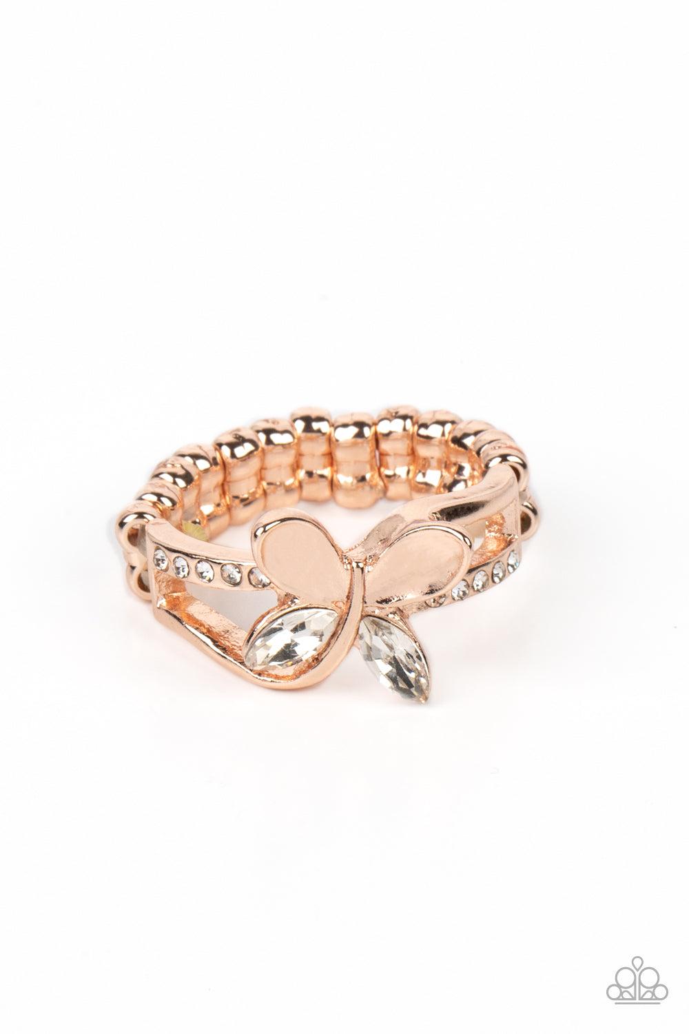 Fetching Flutter Rose Gold Butterfly Ring - Paparazzi Accessories- lightbox - CarasShop.com - $5 Jewelry by Cara Jewels