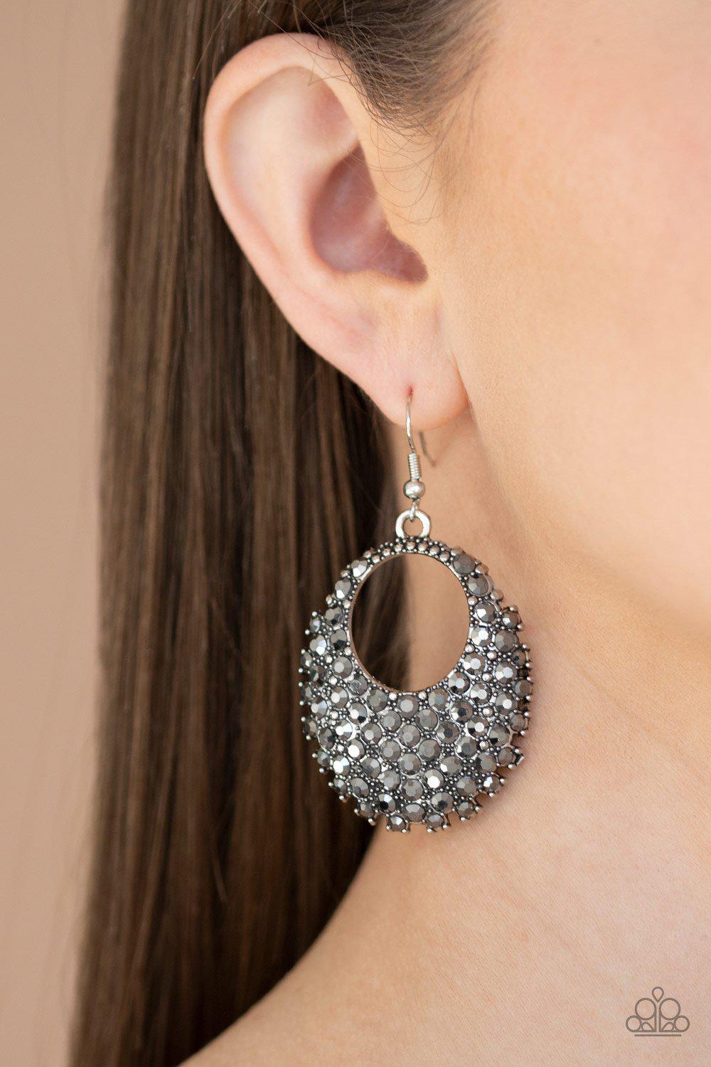 Fierce Flash Silver Hematite Earrings - Paparazzi Accessories-CarasShop.com - $5 Jewelry by Cara Jewels