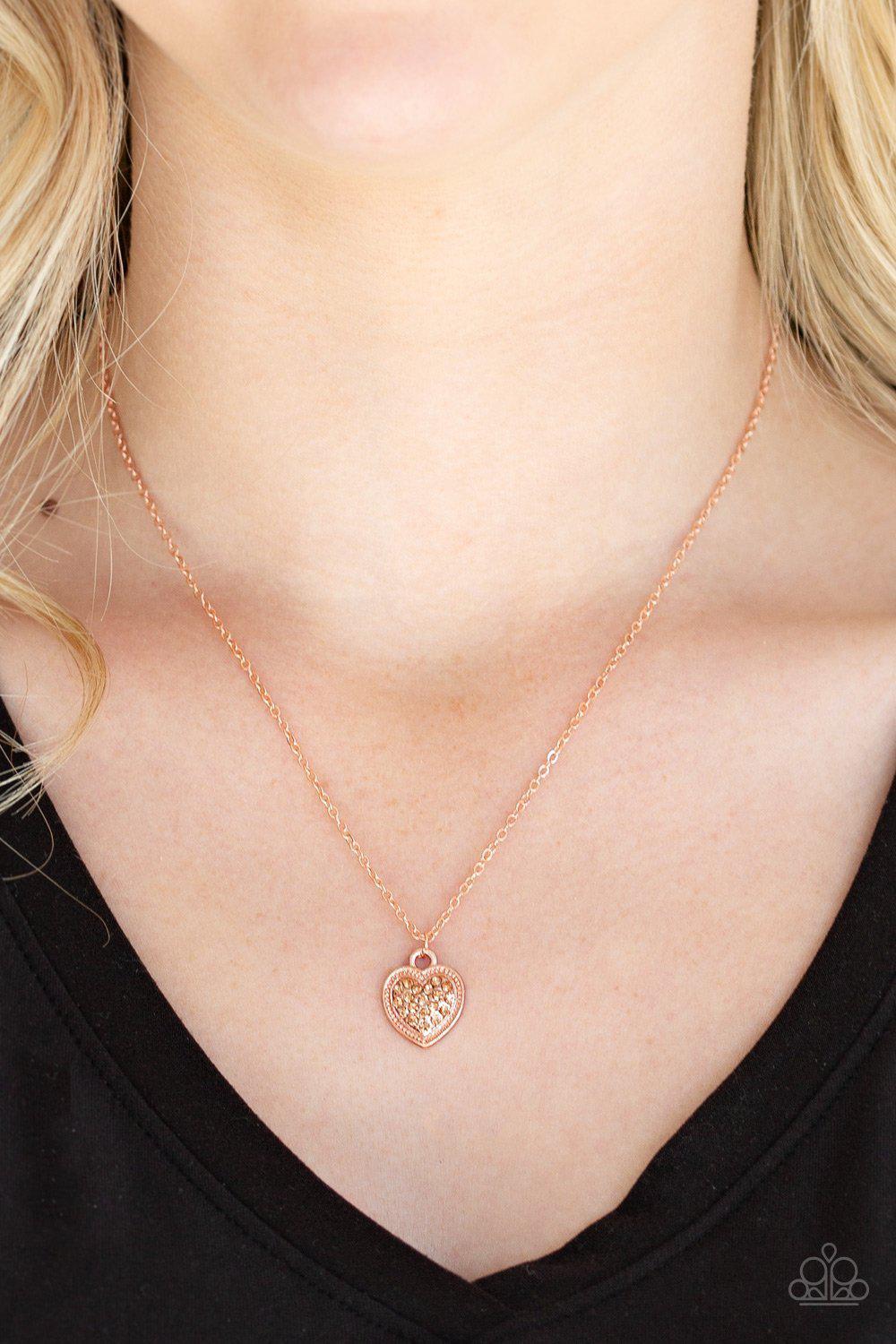 Fierce Flirt Copper Heart Necklace - Paparazzi Accessories-CarasShop.com - $5 Jewelry by Cara Jewels