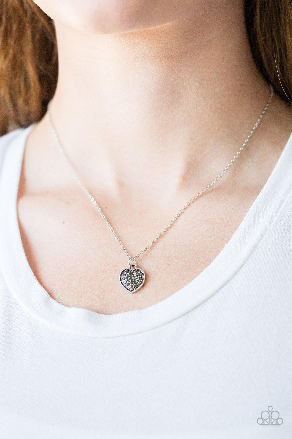 Fierce Flirt Silver Heart Necklace - Paparazzi Accessories-CarasShop.com - $5 Jewelry by Cara Jewels