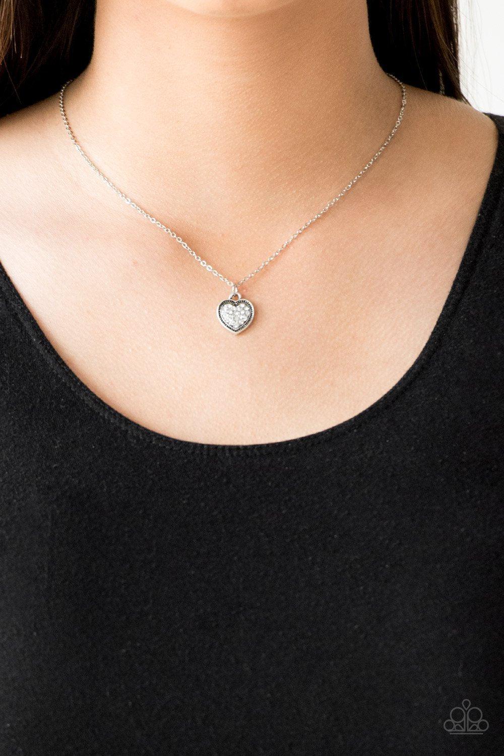 Fierce Flirt White Heart Necklace - Paparazzi Accessories-CarasShop.com - $5 Jewelry by Cara Jewels
