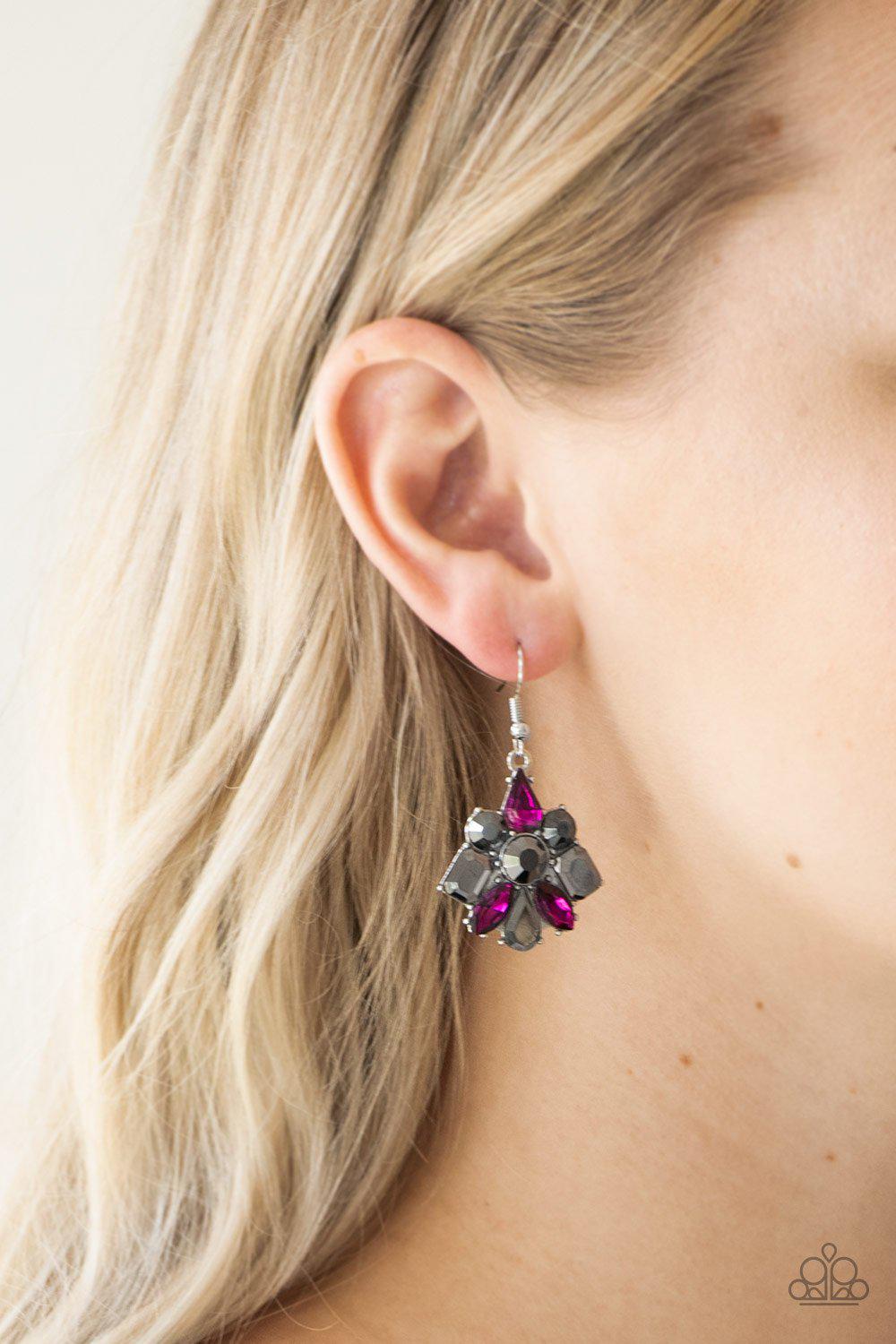 Fiercely Famous Multi Pink and Hematite Rhinestone Earrings - Paparazzi Accessories - model -CarasShop.com - $5 Jewelry by Cara Jewels