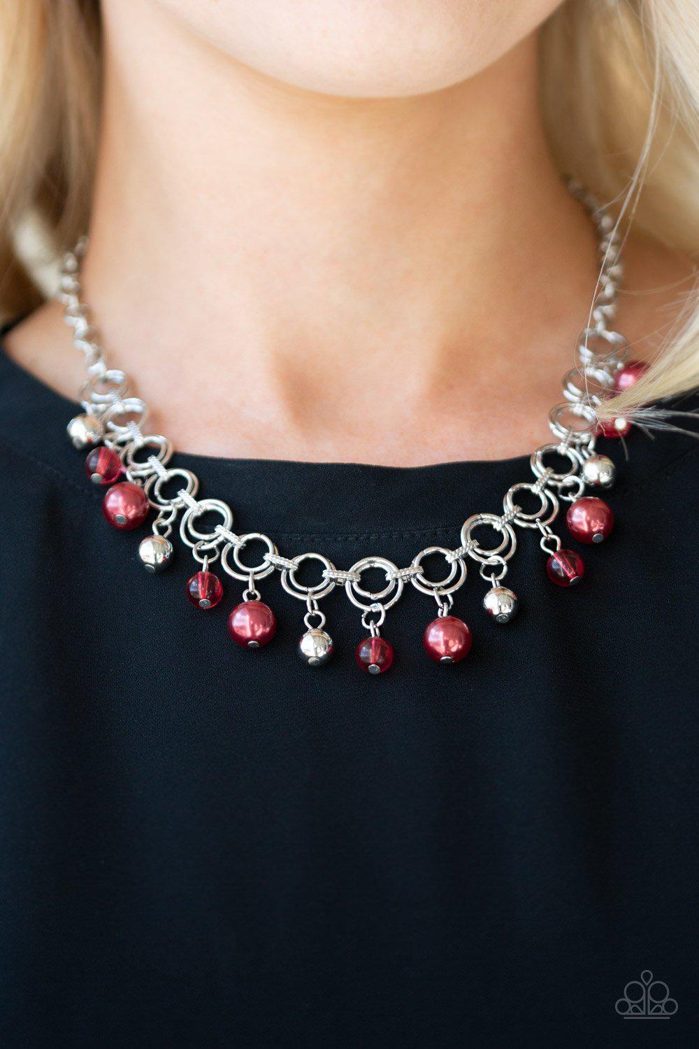 Fiercely Fancy Red and Silver Necklace - Paparazzi Accessories - model -CarasShop.com - $5 Jewelry by Cara Jewels