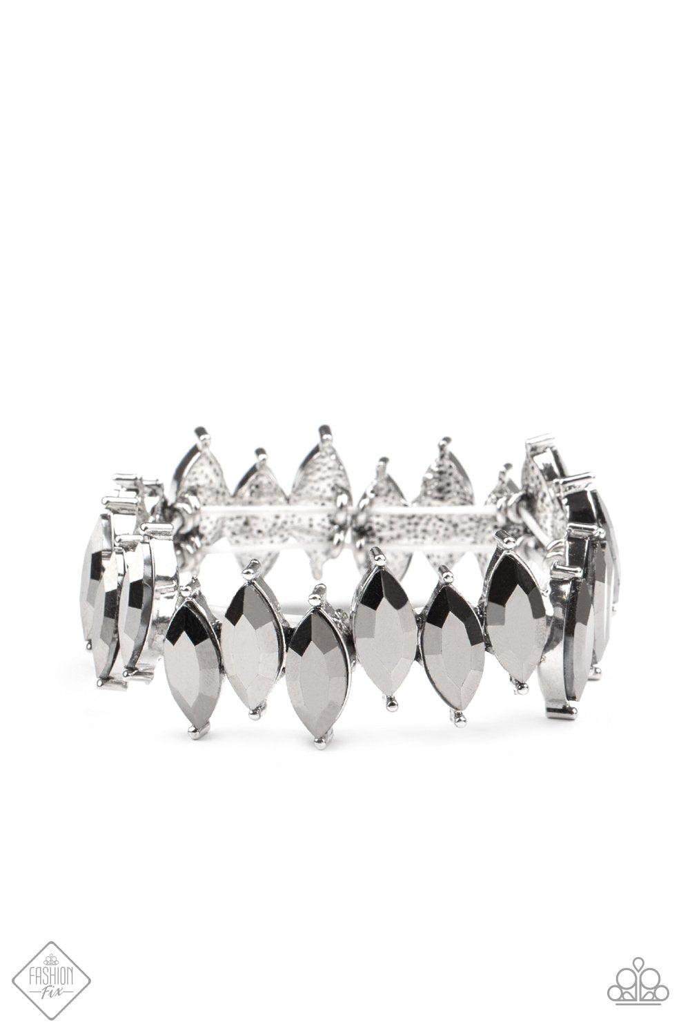 Fiercely Fragmented Silver Hematite Rhinestone Bracelet - Paparazzi Accessories-CarasShop.com - $5 Jewelry by Cara Jewels
