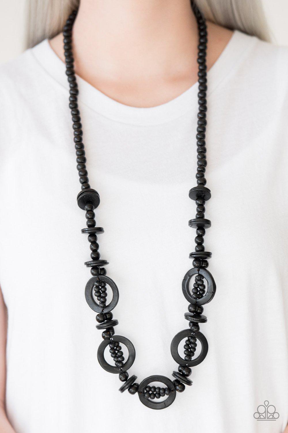 Fiji Foxtrot Black Wood Necklace - Paparazzi Accessories-CarasShop.com - $5 Jewelry by Cara Jewels