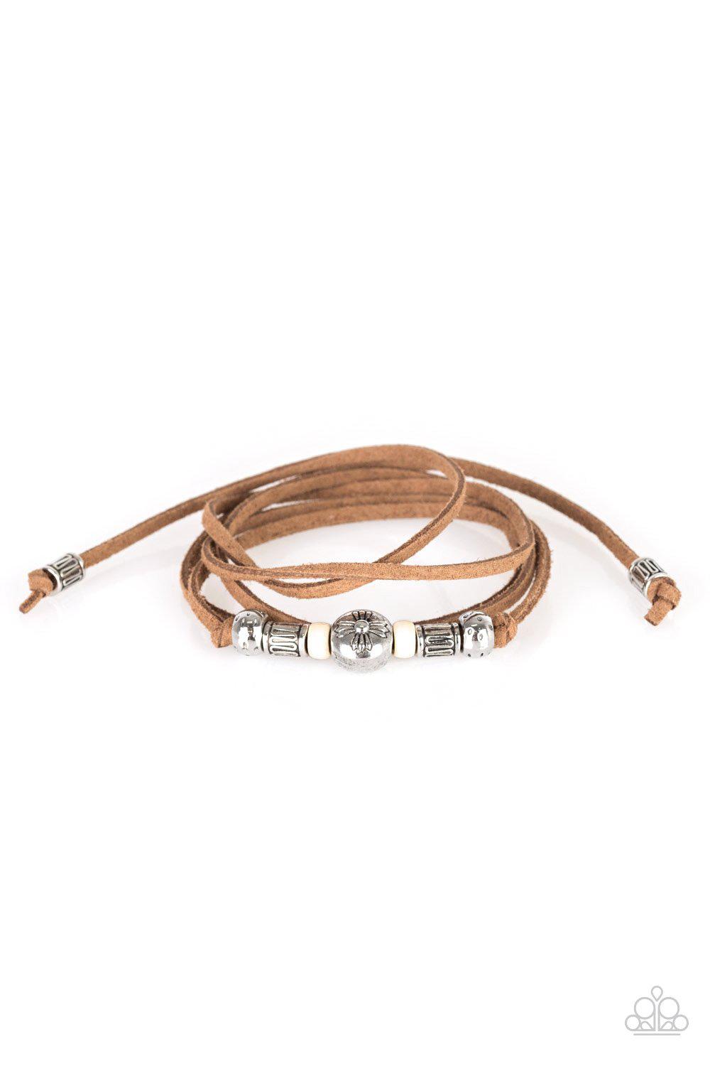 Find Your Way White and Brown Suede Urban Tie Wrap Bracelet - Paparazzi Accessories- lightbox - CarasShop.com - $5 Jewelry by Cara Jewels