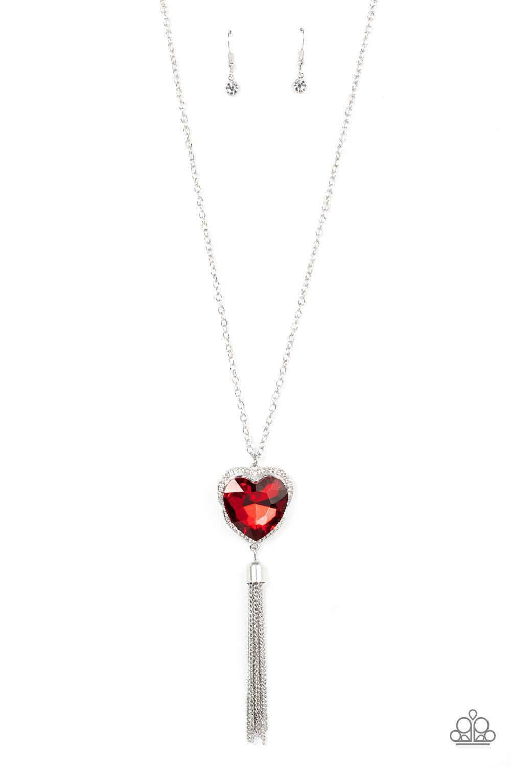 Finding My Forever Red Rhinestone Heart Necklace - Paparazzi Accessories- lightbox - CarasShop.com - $5 Jewelry by Cara Jewels