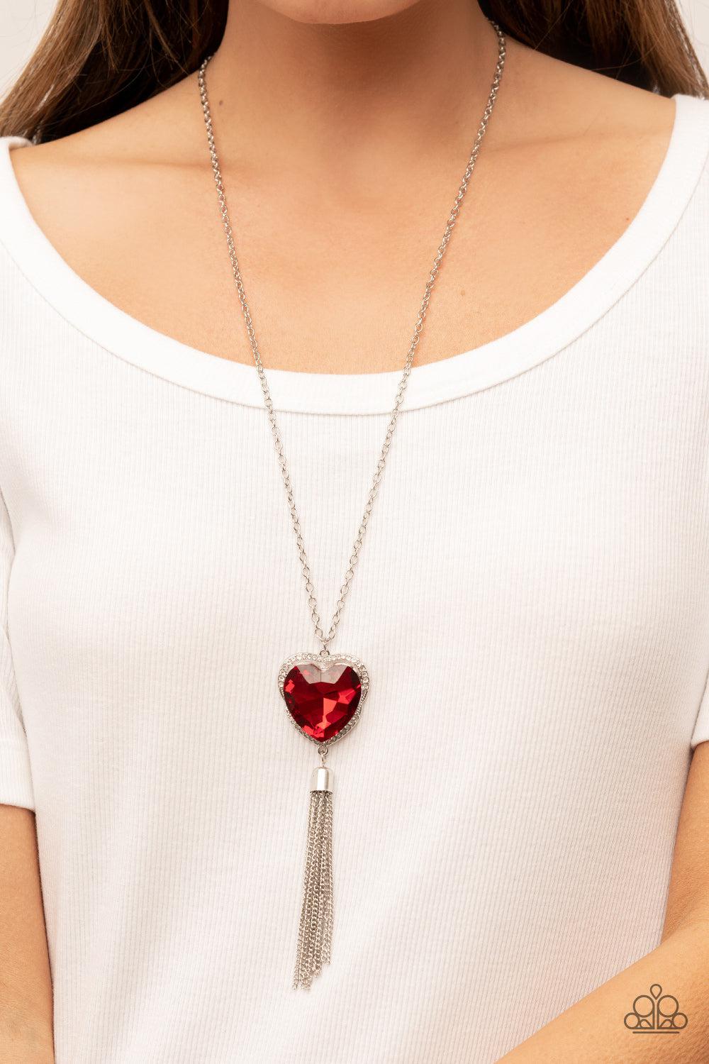Finding My Forever Red Rhinestone Heart Necklace - Paparazzi Accessories- lightbox - CarasShop.com - $5 Jewelry by Cara Jewels