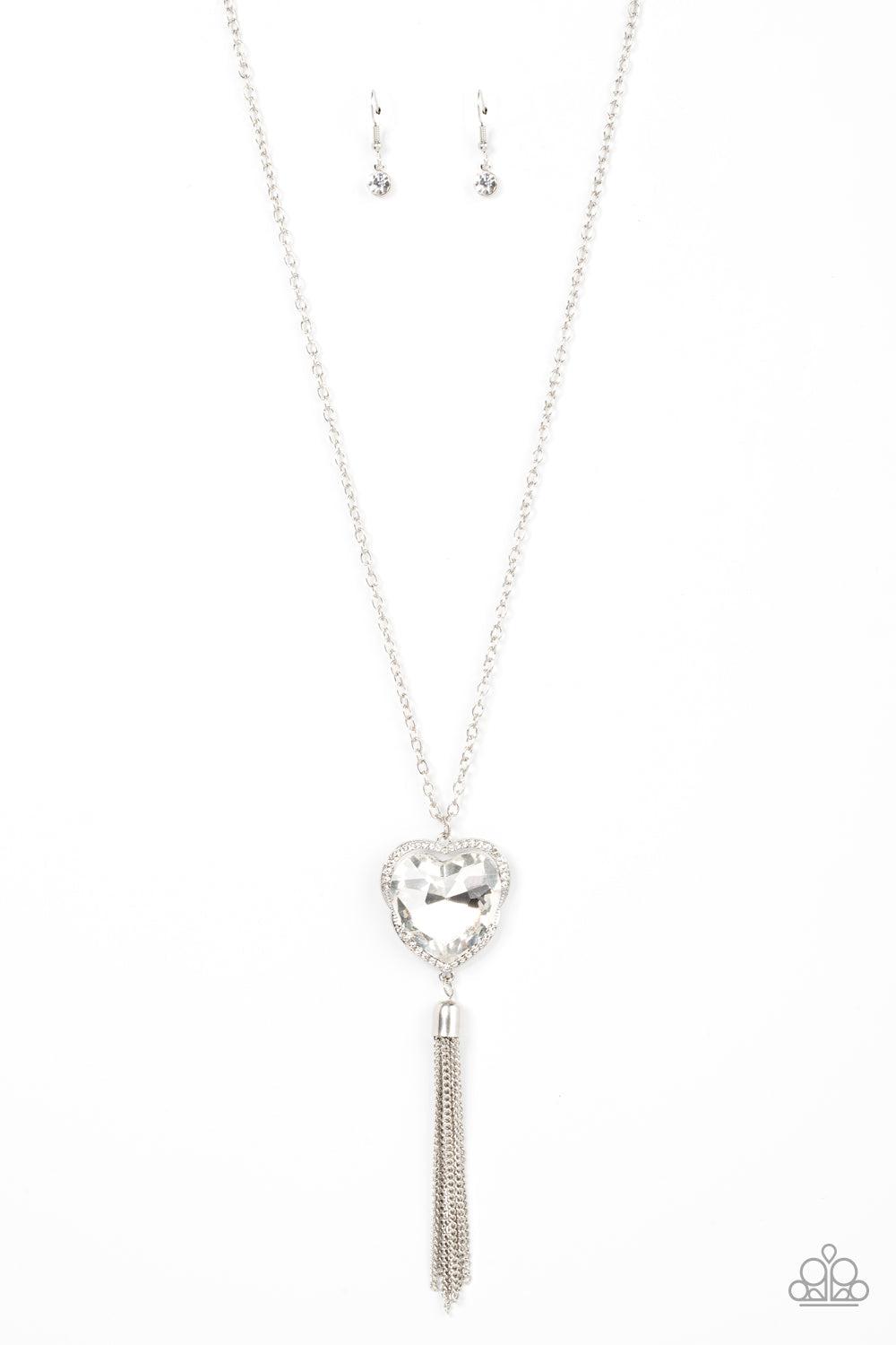 Finding My Forever White Rhinestone Heart Necklace - Paparazzi Accessories- lightbox - CarasShop.com - $5 Jewelry by Cara Jewels