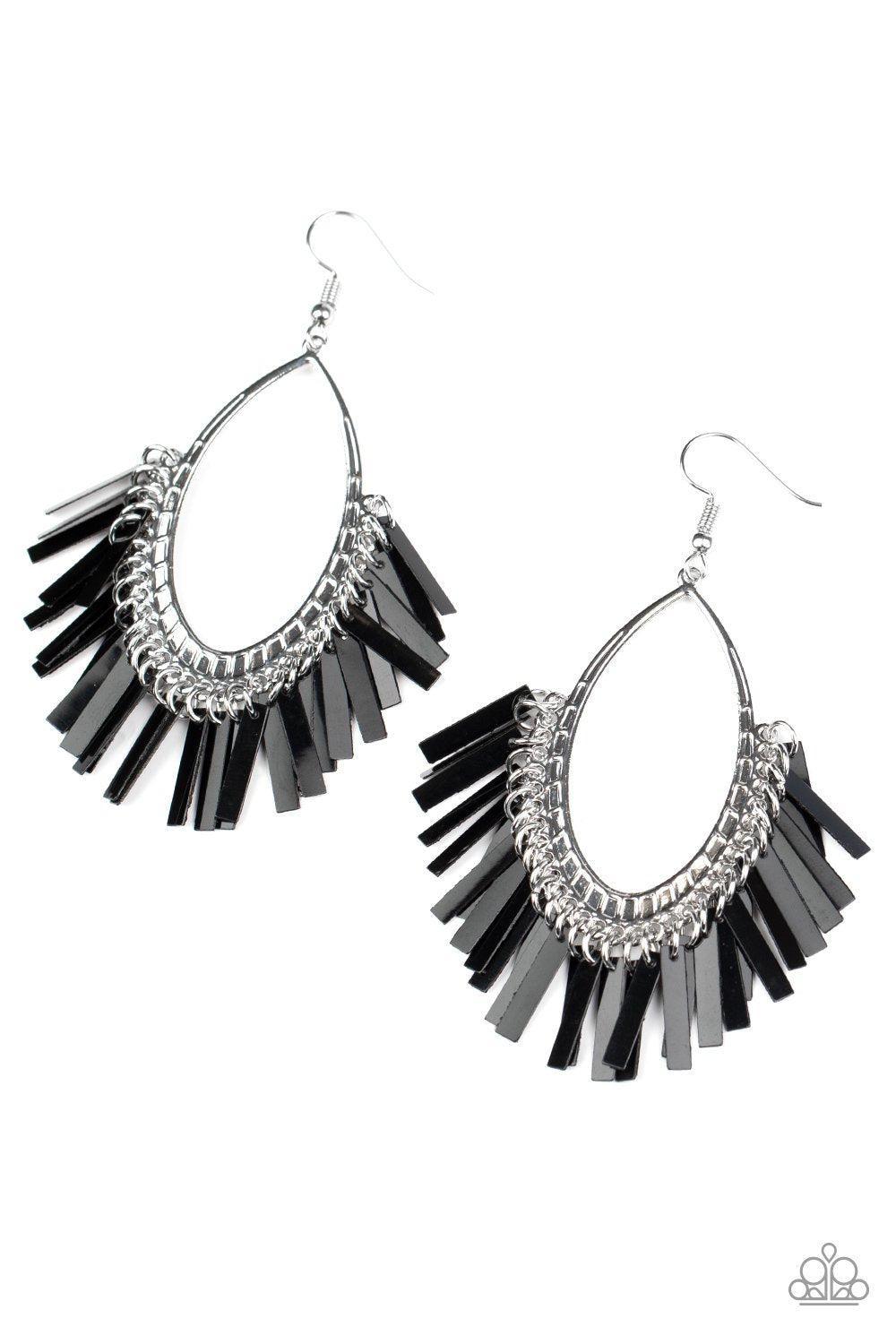 Fine-Tuned Machine Black Fringe Earrings - Paparazzi Accessories - lightbox -CarasShop.com - $5 Jewelry by Cara Jewels