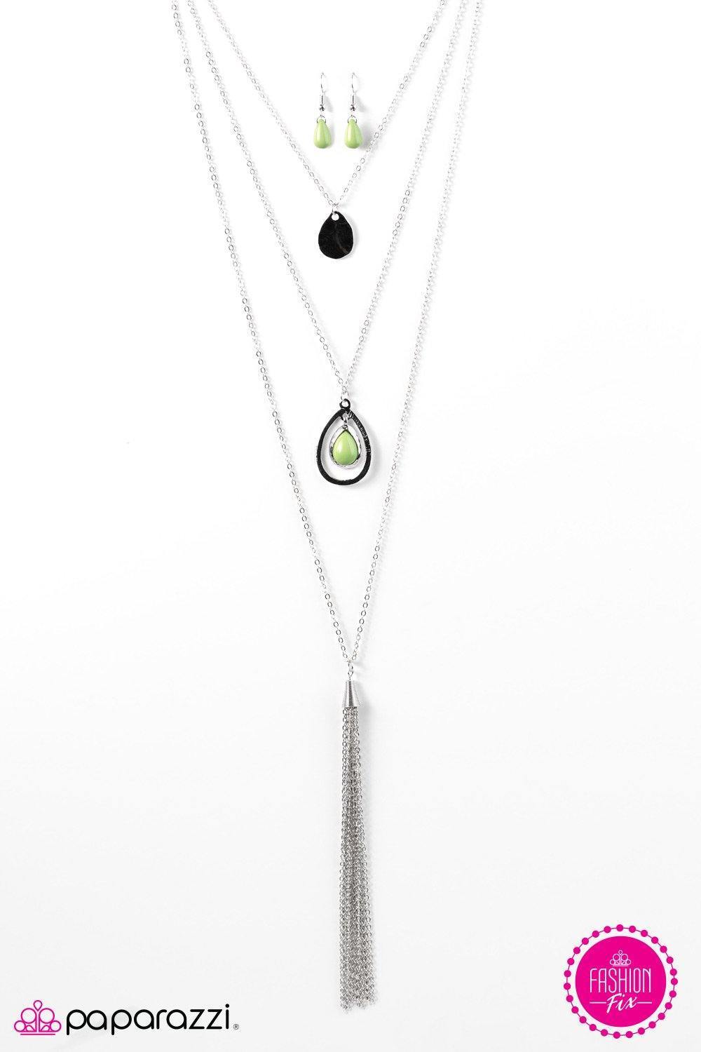 Fire and Rain Green and Silver Tassel Necklace - Paparazzi Accessories - lightbox -CarasShop.com - $5 Jewelry by Cara Jewels