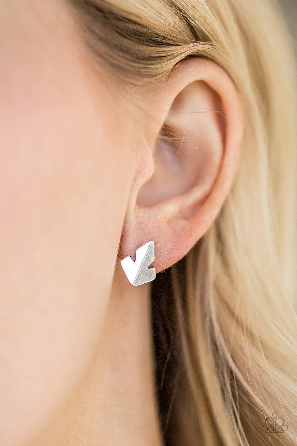 Fire Drill Silver Post Earrings - Paparazzi Accessories- on model - CarasShop.com - $5 Jewelry by Cara Jewels