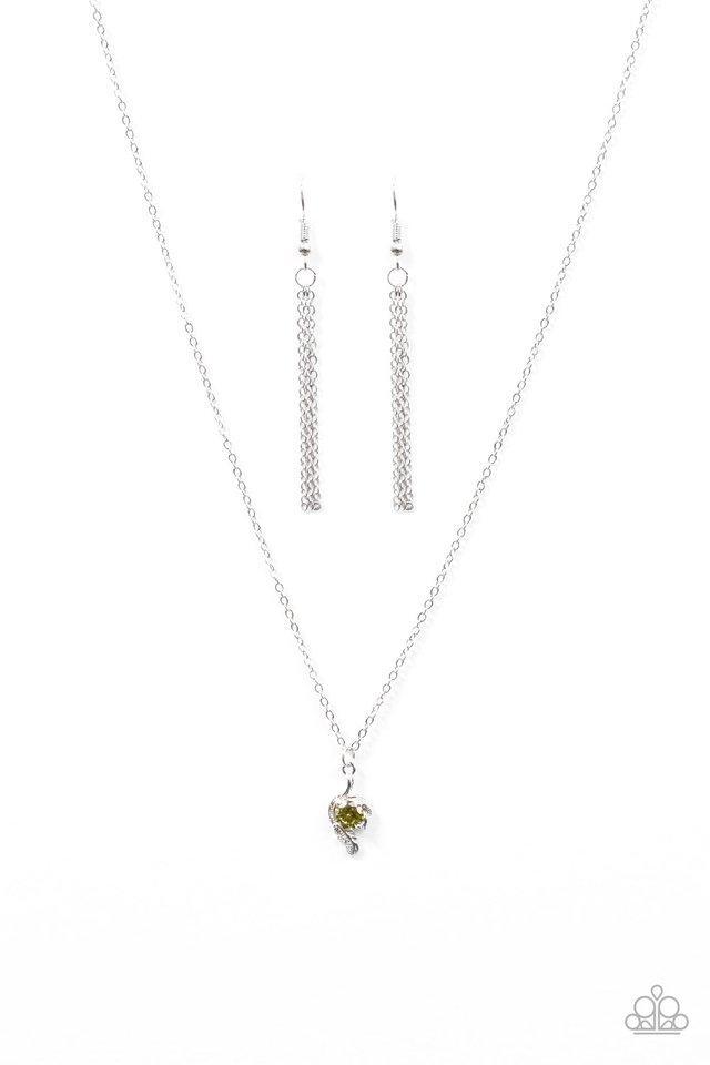 Firebird Green Rhinestone and Silver Necklace - Paparazzi Accessories - lightbox -CarasShop.com - $5 Jewelry by Cara Jewels