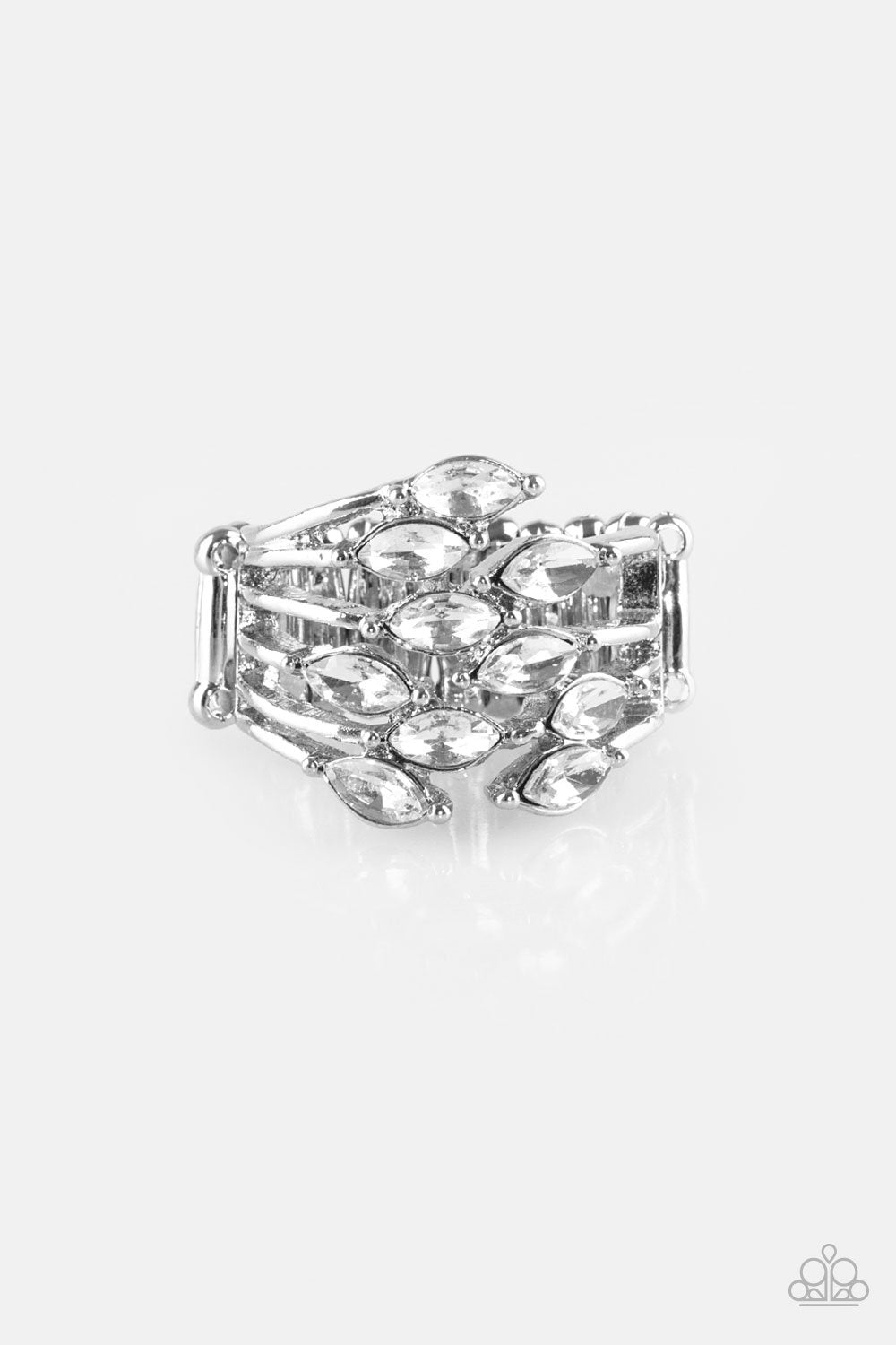 Five Alarm Fire White Rhinestone Ring - Paparazzi Accessories-CarasShop.com - $5 Jewelry by Cara Jewels