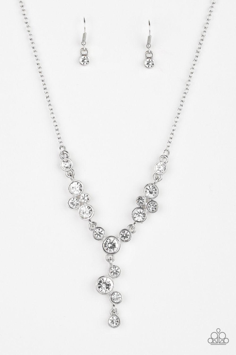 Five Star Starlet White Rhinestone Necklace and matching Earrings - Paparazzi Accessories-CarasShop.com - $5 Jewelry by Cara Jewels