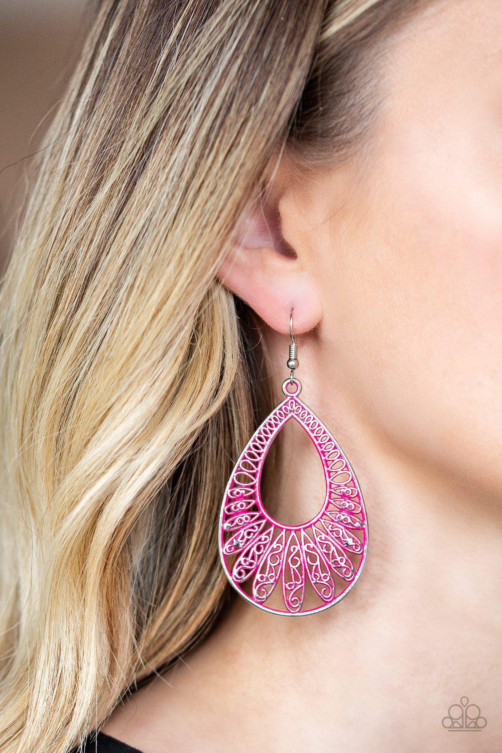 Flamingo Flamenco Pink Teardrop Earrings - Paparazzi Accessories-CarasShop.com - $5 Jewelry by Cara Jewels