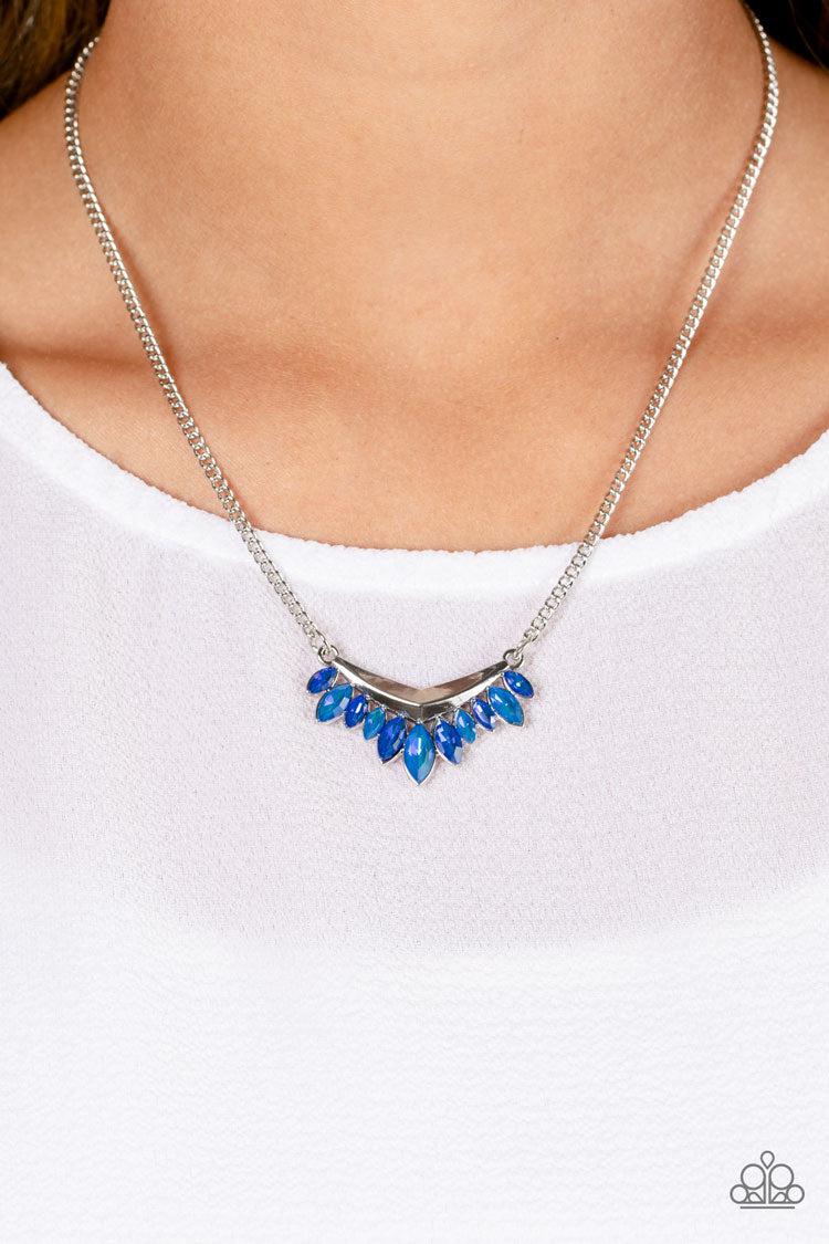 Flash of Fringe Blue Rhinestone Necklace-on model - CarasShop.com - $5 Jewelry by Cara Jewels