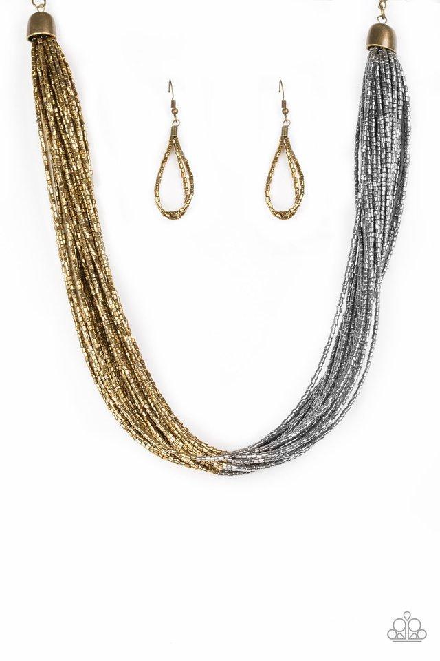 Flashy Fashion Brass and Gunmetal Seed Bead Necklace - Paparazzi Accessories-CarasShop.com - $5 Jewelry by Cara Jewels