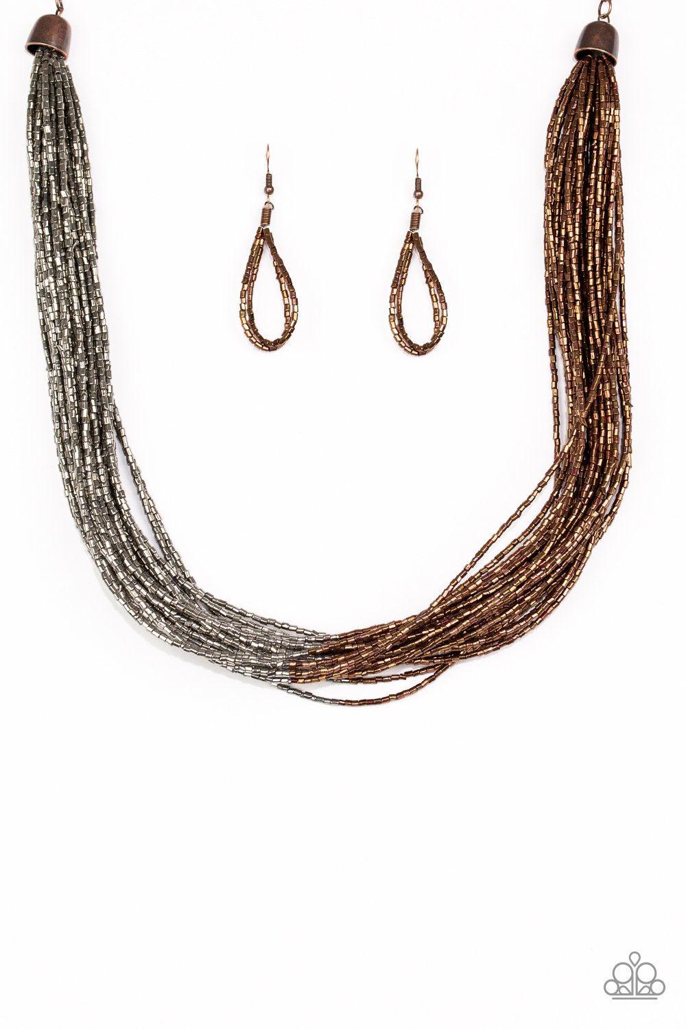 Flashy Fashion Copper and Gunmetal Seed Bead Necklace - Paparazzi Accessories-CarasShop.com - $5 Jewelry by Cara Jewels