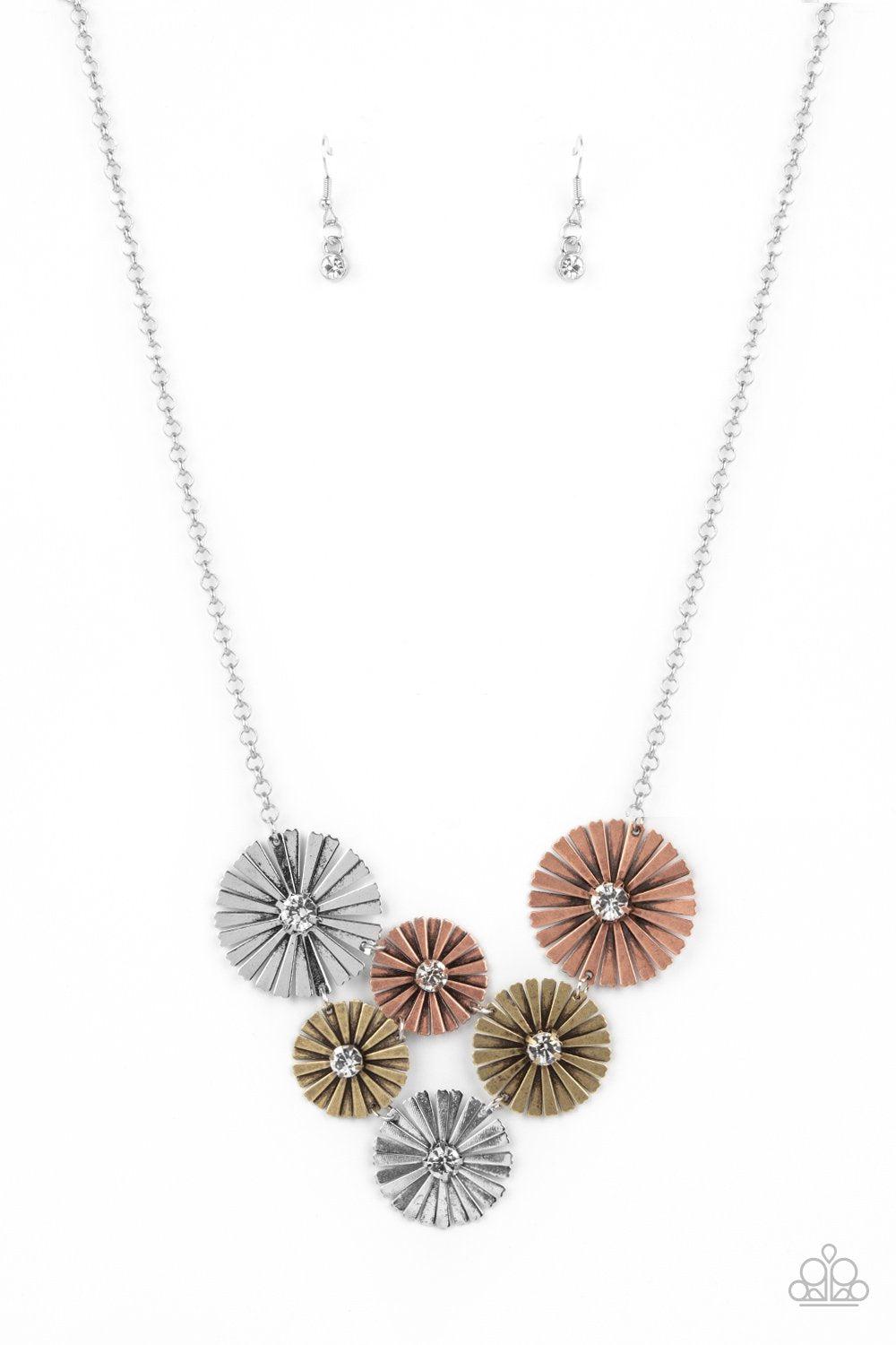 Flauntable Fanfare Multi Silver Copper and Brass Necklace - Paparazzi Accessories Spring Exclusive 2021- lightbox - CarasShop.com - $5 Jewelry by Cara Jewels