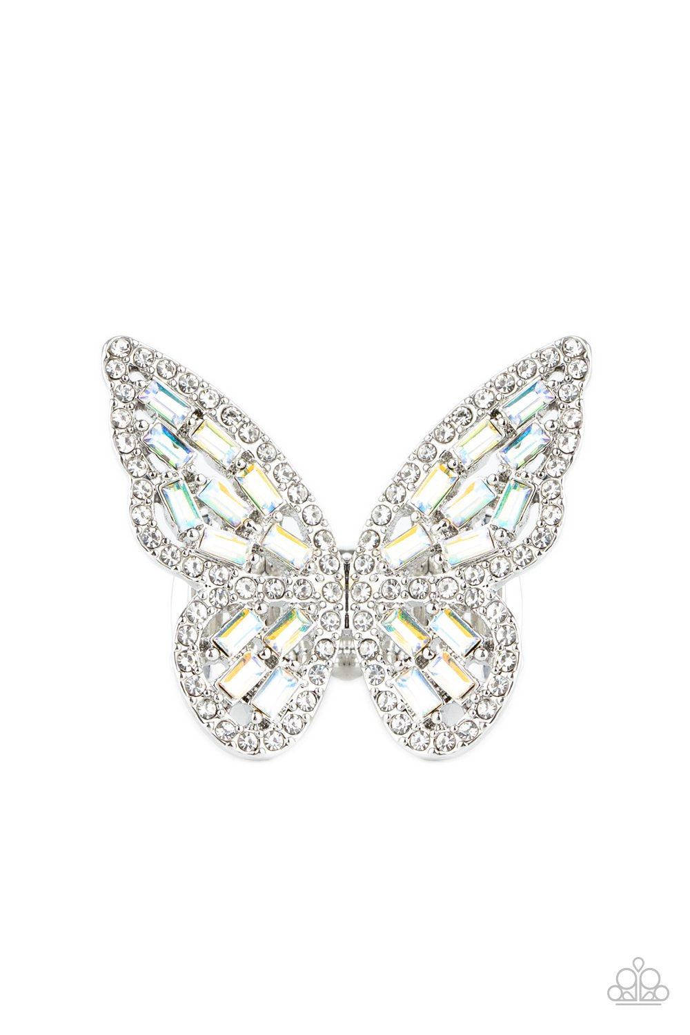 Flauntable Flutter Multi Iridescent Rhinestone Butterfly Ring - Paparazzi Accessories LOTP Exclusive March 2021 - lightbox -CarasShop.com - $5 Jewelry by Cara Jewels
