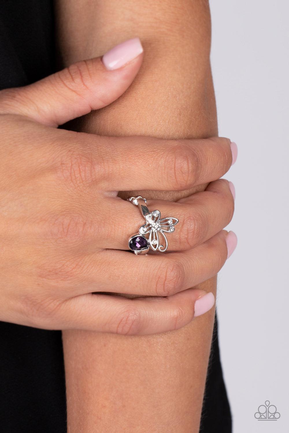 Flawless Flutter Purple Butterfly Ring - Paparazzi Accessories-on model - CarasShop.com - $5 Jewelry by Cara Jewels