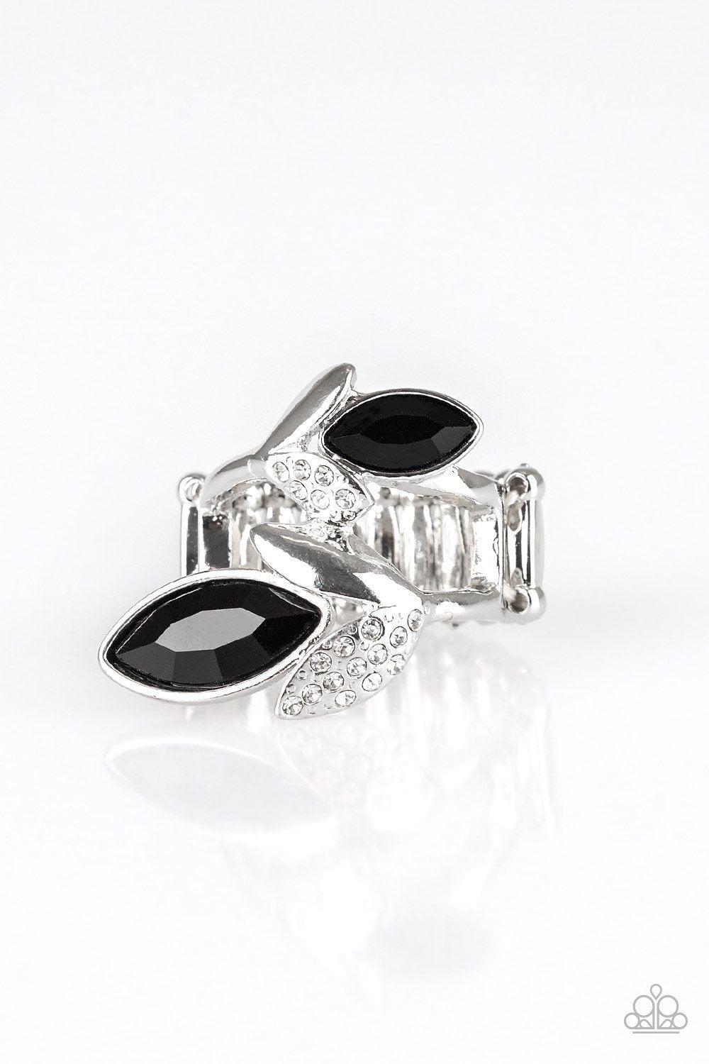 Flawless Foliage Black Rhinestone Ring - Paparazzi Accessories-CarasShop.com - $5 Jewelry by Cara Jewels