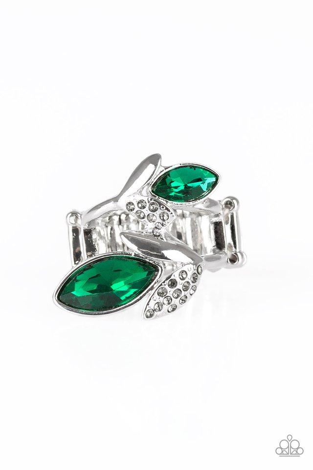 Flawless Foliage Green Rhinestone Ring - Paparazzi Accessories-CarasShop.com - $5 Jewelry by Cara Jewels