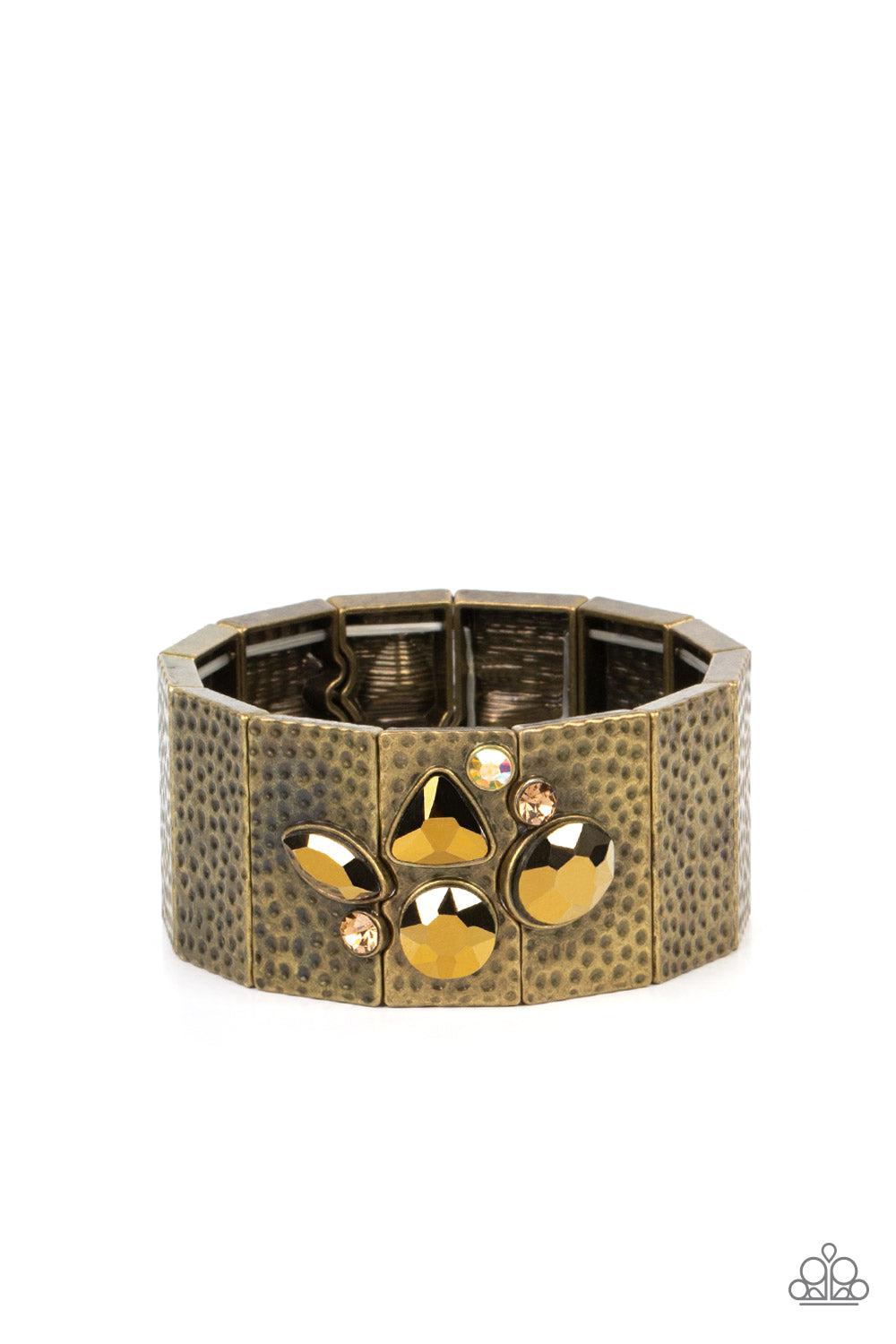 Flickering Fortune Brass &amp; Rhinestone Bracelet - Paparazzi Accessories- lightbox - CarasShop.com - $5 Jewelry by Cara Jewels