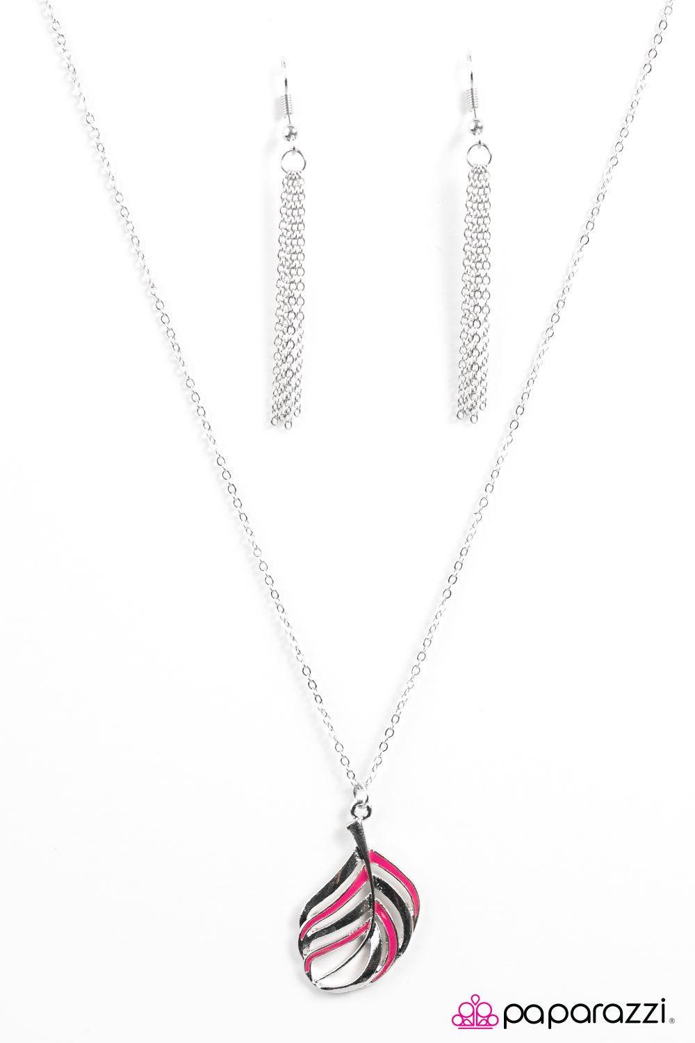 Flight of a Lifetime Pink Feather Necklace - Paparazzi Accessories-CarasShop.com - $5 Jewelry by Cara Jewels