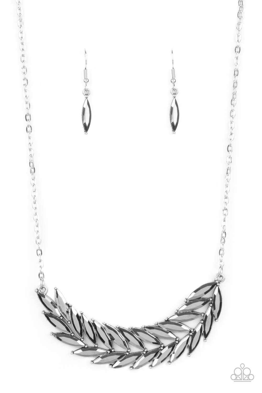 Flight of FANCINESS Silver Hematite Feather Necklace - Paparazzi Accessories- lightbox - CarasShop.com - $5 Jewelry by Cara Jewels