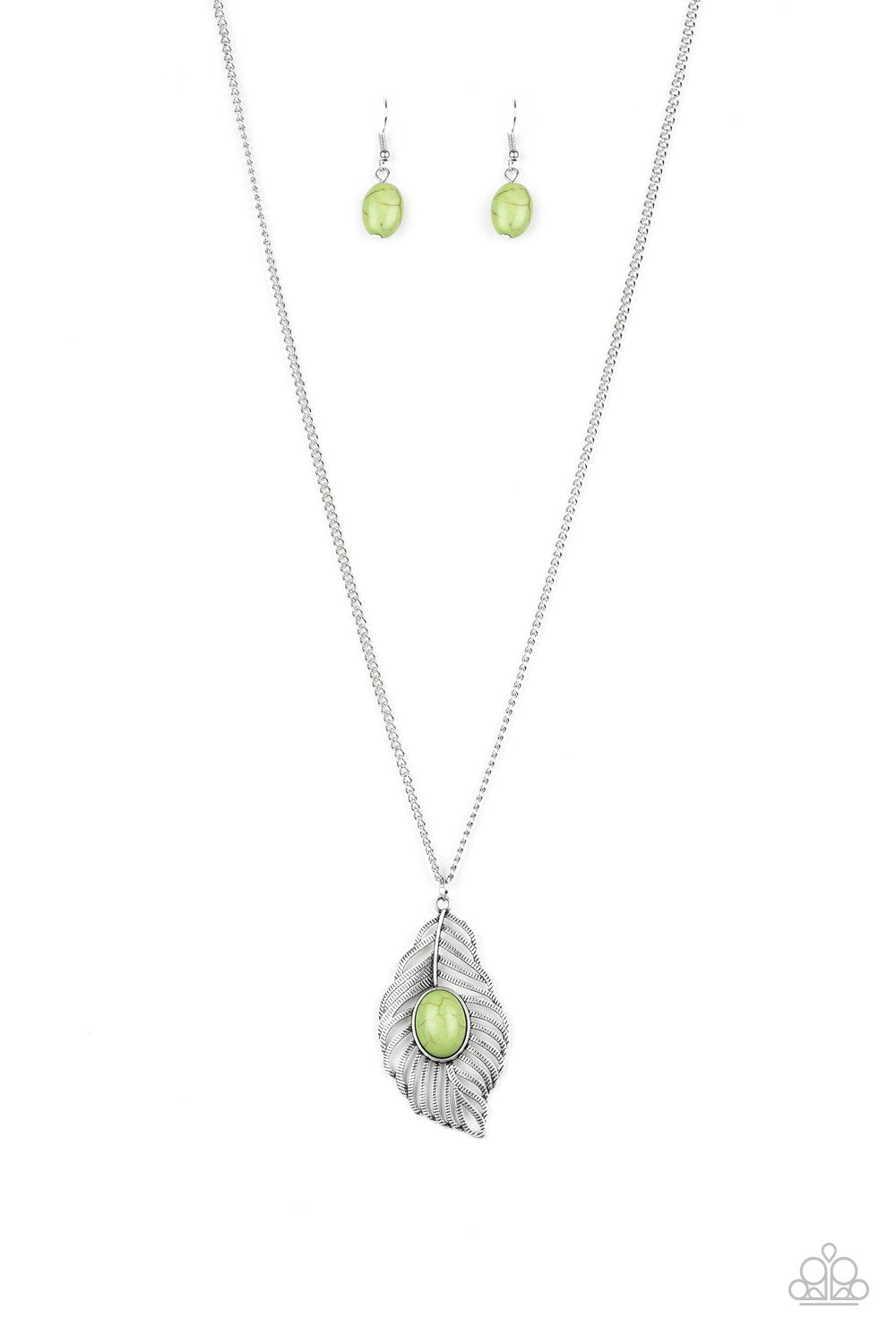 Flight Path Green Stone Leaf Necklace - Paparazzi Accessories - lightbox -CarasShop.com - $5 Jewelry by Cara Jewels