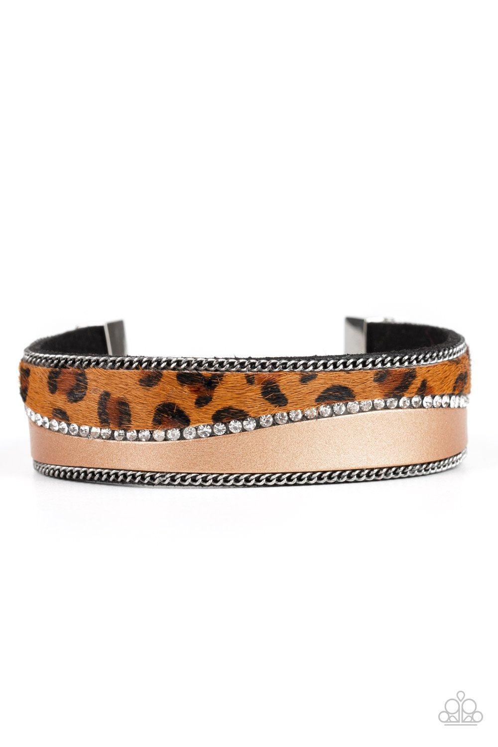 Flirtatiously Feline Brown Animal Print Bracelet - Paparazzi Accessories-CarasShop.com - $5 Jewelry by Cara Jewels