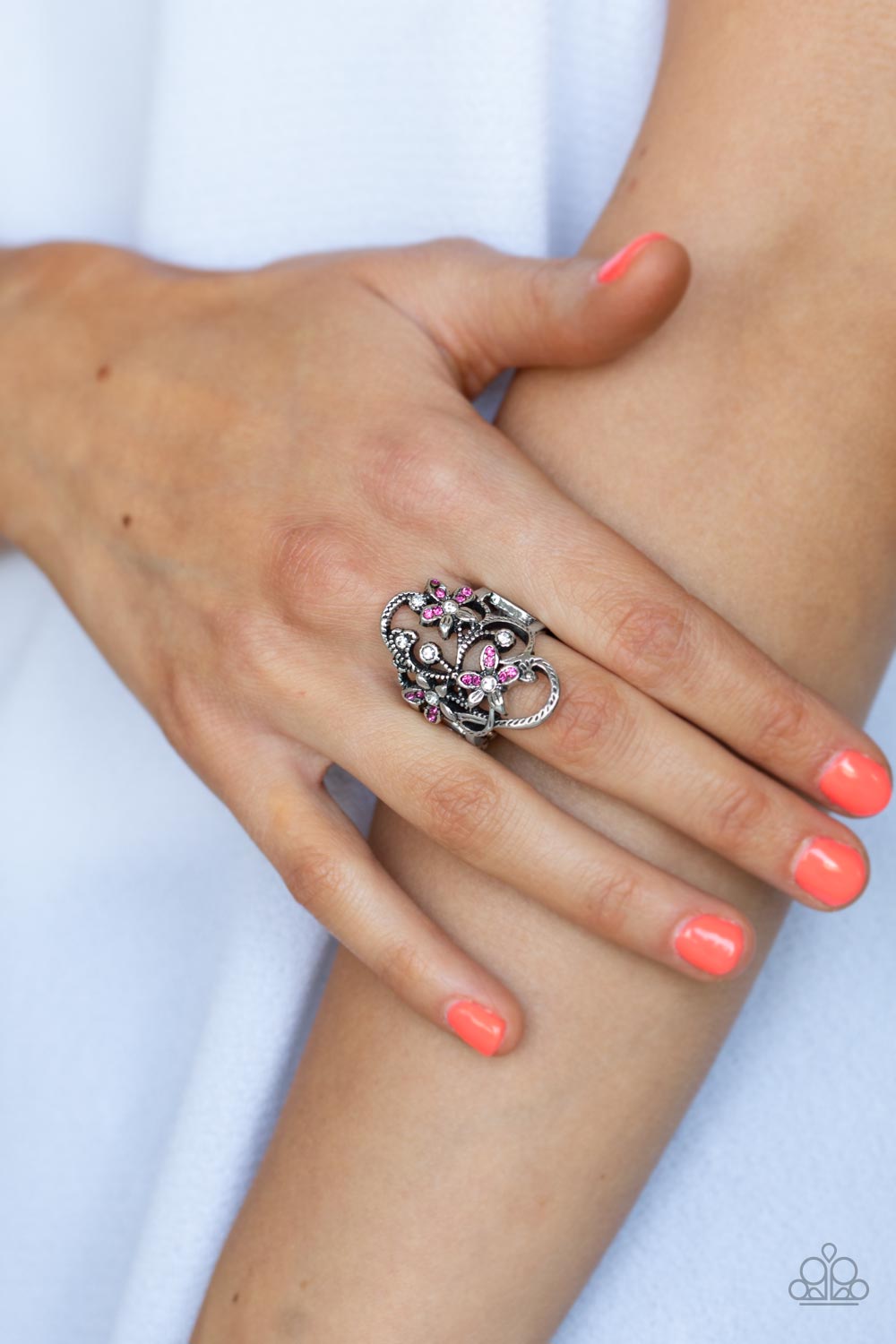 Flirtatiously Flowering Pink Ring - Paparazzi Accessories-on model - CarasShop.com - $5 Jewelry by Cara Jewels