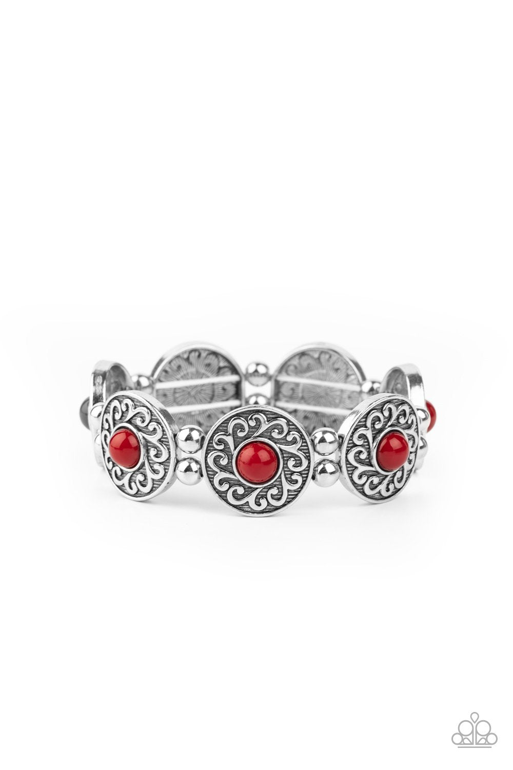 Flirty Finery Red and Silver Bracelet - Paparazzi Accessories - lightbox -CarasShop.com - $5 Jewelry by Cara Jewels