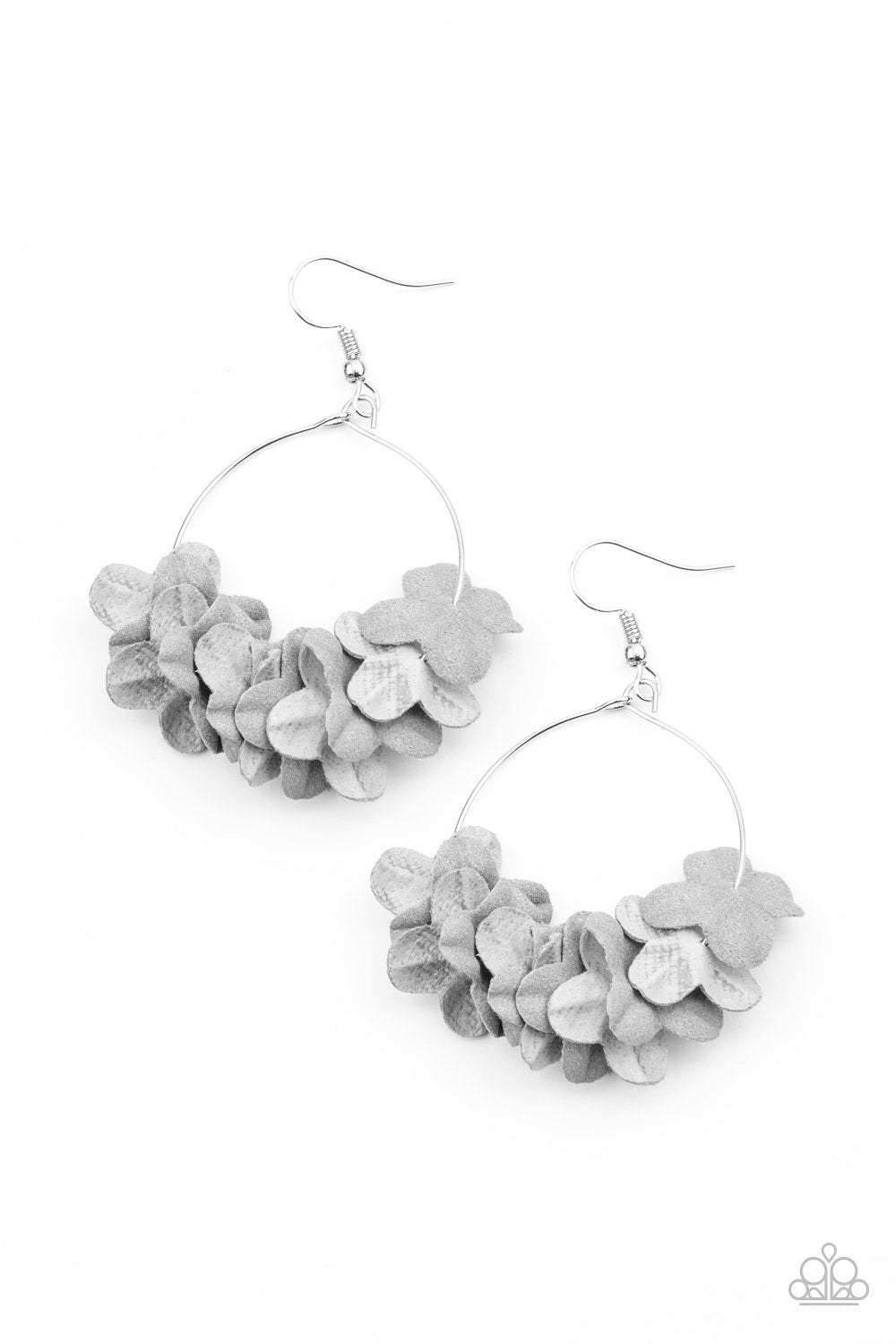 Flirty Florets Silver Flower Hoop Earrings - Paparazzi Accessories- lightbox - CarasShop.com - $5 Jewelry by Cara Jewels