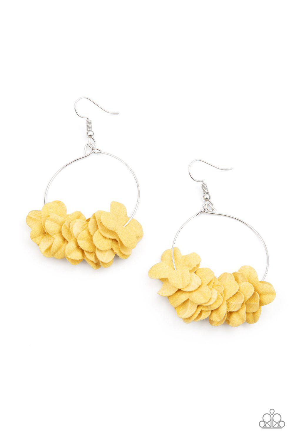 Flirty Florets Yellow Flower Hoop Earrings - Paparazzi Accessories- lightbox - CarasShop.com - $5 Jewelry by Cara Jewels