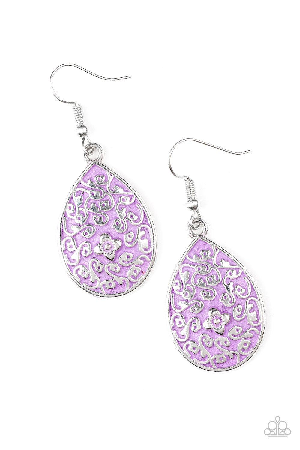 Flirty Flower Girl Purple Earrings - Paparazzi Accessories-CarasShop.com - $5 Jewelry by Cara Jewels