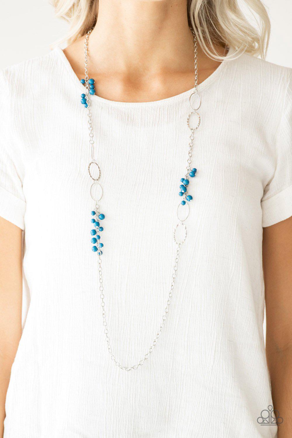 Flirty Foxtrot Blue and Silver Necklace - Paparazzi Accessories - lightbox -CarasShop.com - $5 Jewelry by Cara Jewels