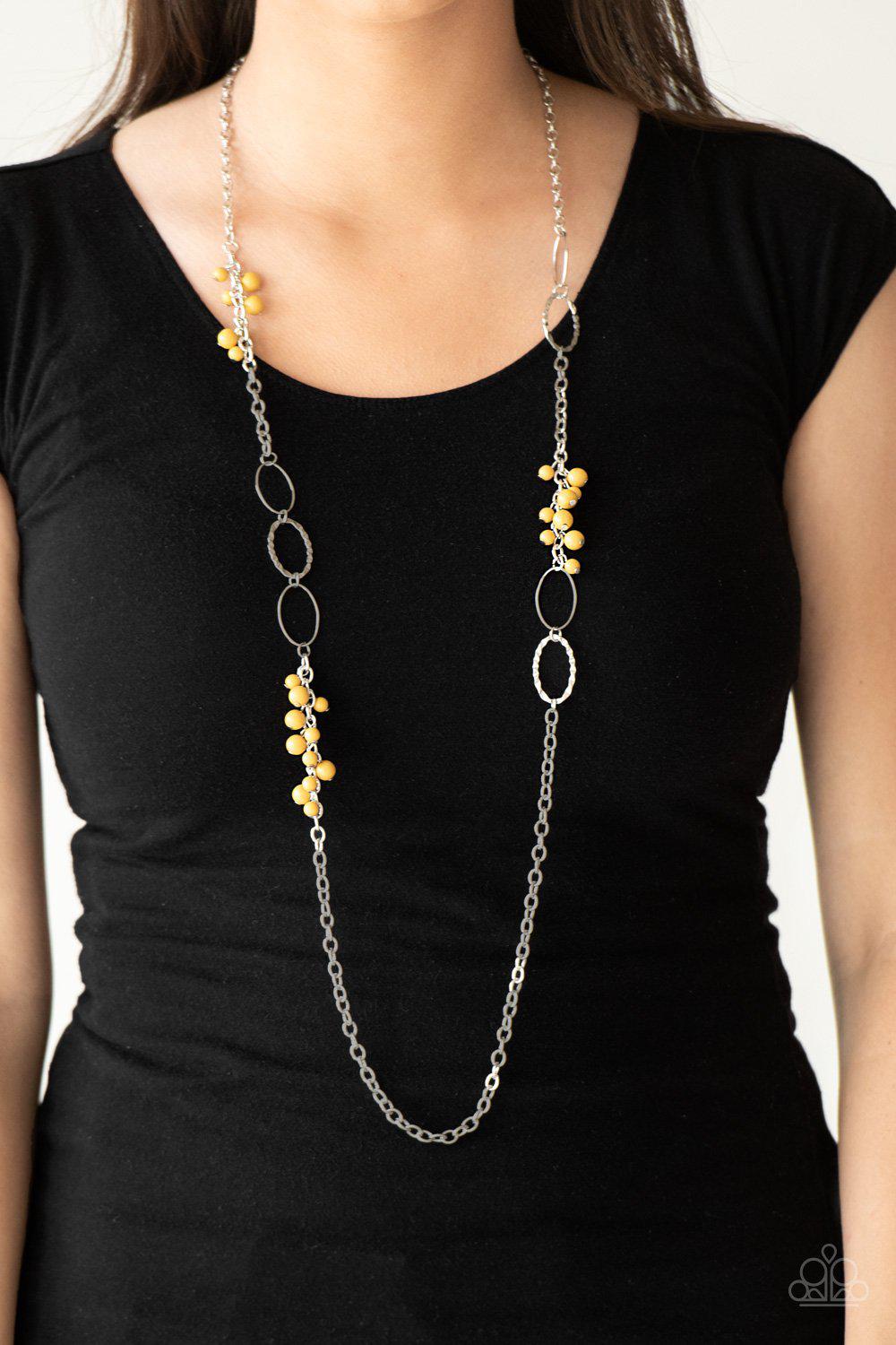 Flirty Foxtrot Yellow and Silver Necklace - Paparazzi Accessories - model -CarasShop.com - $5 Jewelry by Cara Jewels
