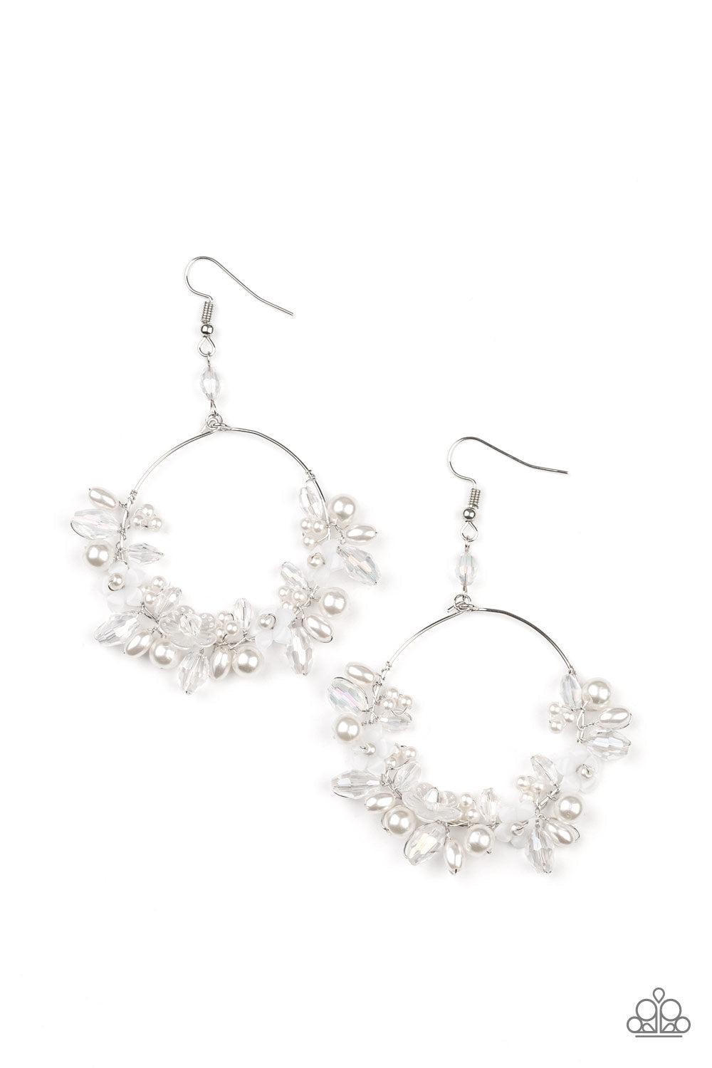 Floating Gardens White Pearl Floral Earrings - Paparazzi Accessories- lightbox - CarasShop.com - $5 Jewelry by Cara Jewels
