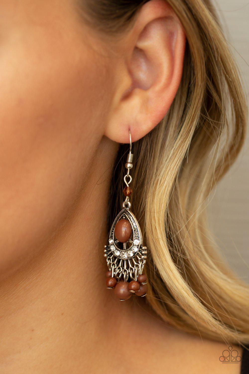 Floating On Heir Brown and Silver Earrings - Paparazzi Accessories - model -CarasShop.com - $5 Jewelry by Cara Jewels