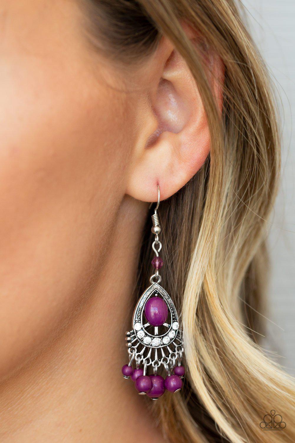 Floating On Heir Purple and Silver Earrings - Paparazzi Accessories - model -CarasShop.com - $5 Jewelry by Cara Jewels