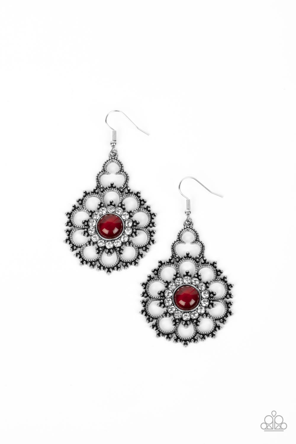 Floral Renaissance Red Cat&#39;s Eye Stone Earrings - Paparazzi Accessories- lightbox - CarasShop.com - $5 Jewelry by Cara Jewels