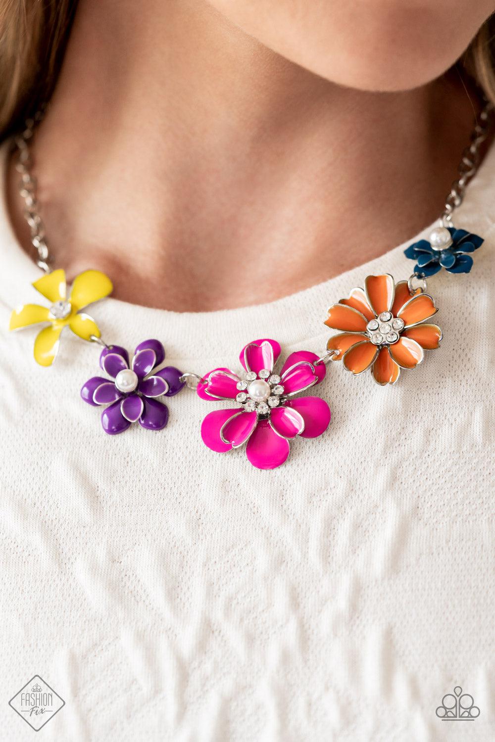 Floral Reverie Multi Flower Necklace - Paparazzi Accessories-on model - CarasShop.com - $5 Jewelry by Cara Jewels