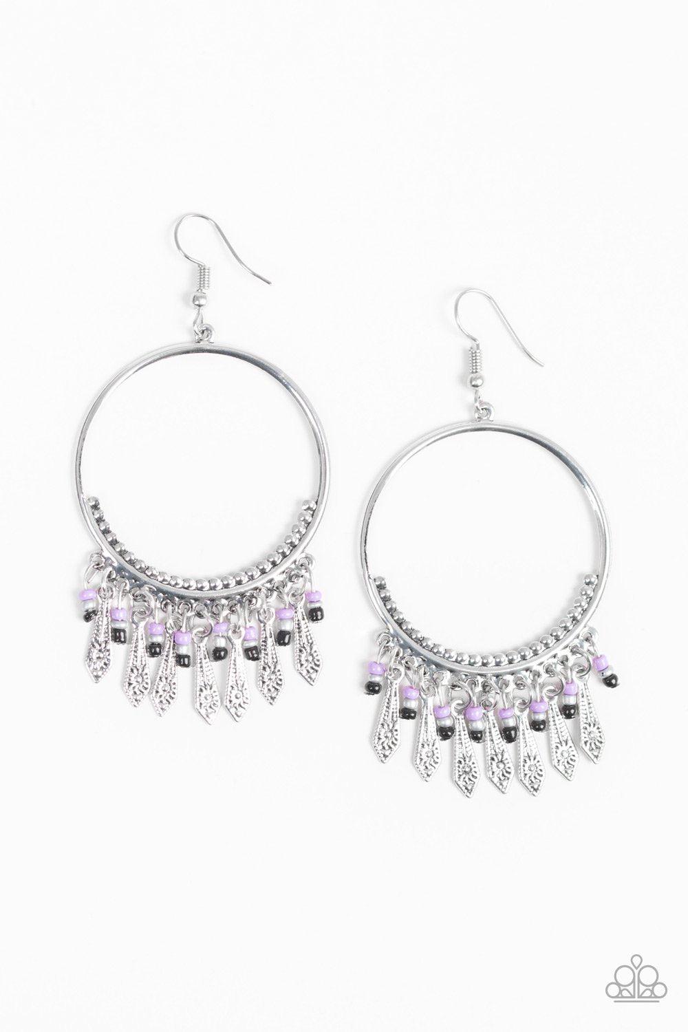 Floral Serenity Silver and Purple Earrings - Paparazzi Accessories-CarasShop.com - $5 Jewelry by Cara Jewels