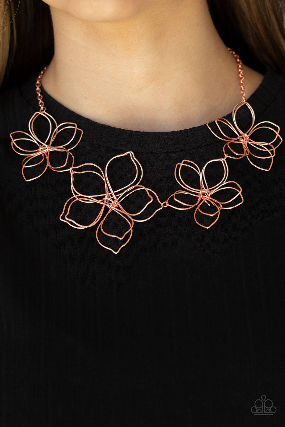 Flower Garden Fashionista Copper Wire Flower Necklace - Paparazzi Accessories 2021 Convention Exclusive- model - CarasShop.com - $5 Jewelry by Cara Jewels